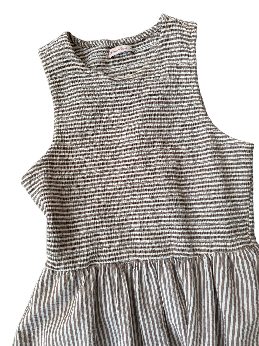 Marine Layer Darcy Seersucker Maxi Dress Mocha Stripe Brown Medium - Picture 5 of 7